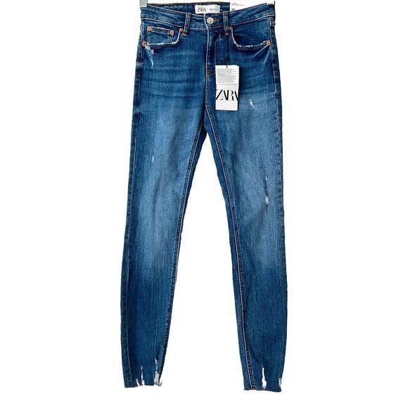 Zara Jeans Blue The Skinny Jeans In Island Blue Slim Fit Mid Rise Distressed 2 - Picture 2 of 10